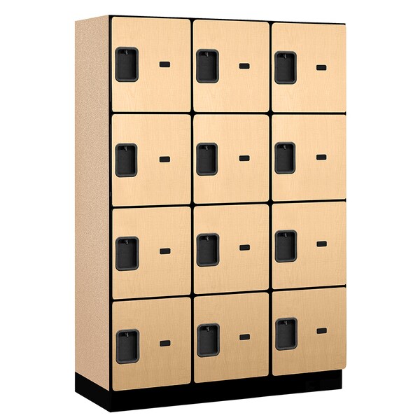 4 Tier Designer Locker, 54"Wx76"Hx18"D, 12 Door, Maple